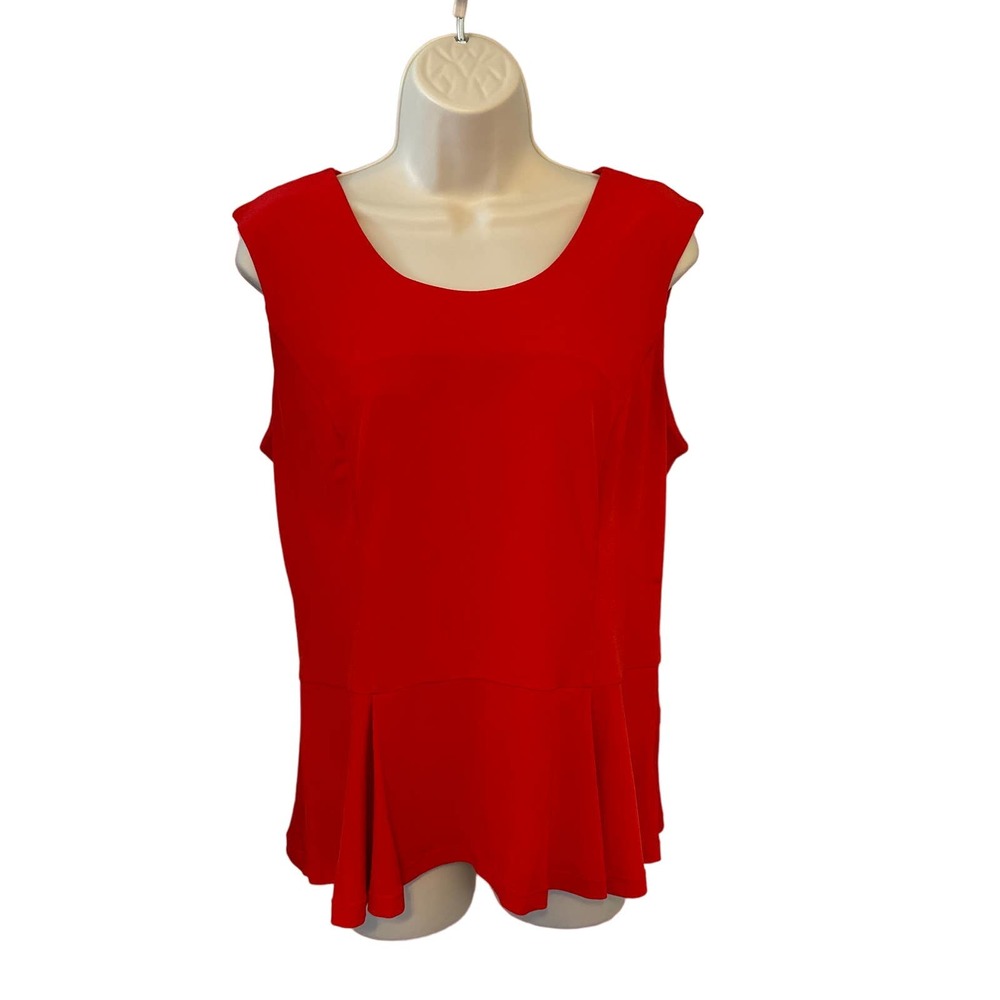 Calvin Klein Red Sleeveless Peplum Blouse Gold Zip M3EH7854 Womens M